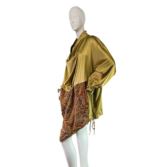 Antique Vintage Gold Silk Charmeuse Robe Opera Coat Gold Couching Embroidery O/S - Picture 3 of 16